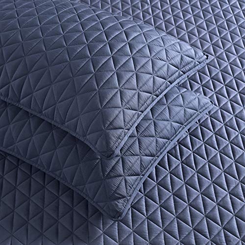 Valeron Palermo Tencel Modal-Performance, Cooling, Silky Soft-Solid Diamond Stitched Quilted Sham Set, King, Navy