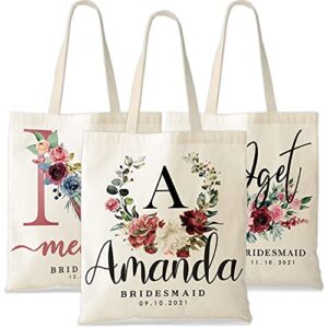 generic personalized wedding tote bags gift, bride - customized floral women bag custom funny beach travel grocery bridesmaid bachelorette party accessories gifts c2, beige, single