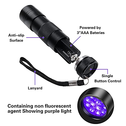 COSOOS 2 Pack UV Flashlight, 12 LED Handheld Blacklight Flashlight 395nm Mini Light Torch Detector for Dog Pet Urine Stains, Bed Bugs and Scorpions. (Batteries not Included)