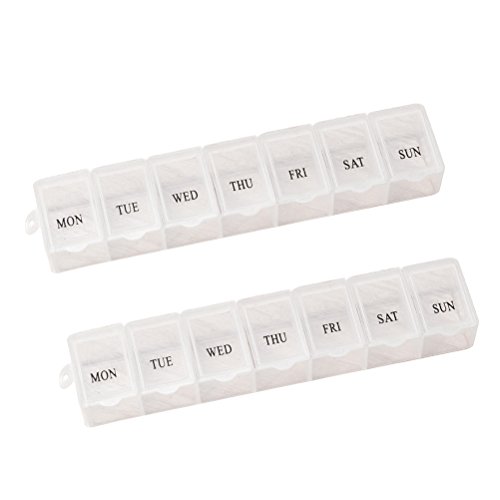 DOITOOL Home Storage Organizer 2pcs Weekly Pill Holder Rotated 7 Slot Vitamin Medicine Box Case Organizer Container (White)