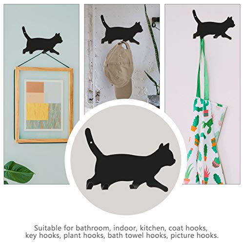 Cabilock 2pcs Coat Hooks Self- Adhesive Walking Cat Leg Key Hanger Creative Decorative Iron Wall Hanger Metal Towel Rack with 3 Hook for Towel Hat Scarf Bag Belt Black