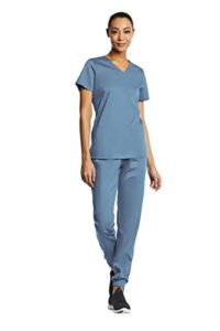 v-neck jogger scrubs for women set 7 pocket 4-way stretch elements el9935 (ceil blue, medium)