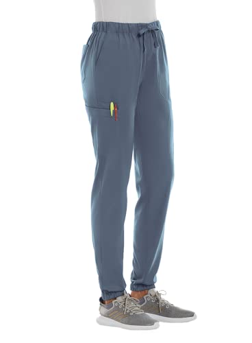 V-Neck Jogger Scrubs for Women Set 7 Pocket 4-Way Stretch Elements EL9935 (Ceil Blue, Medium)