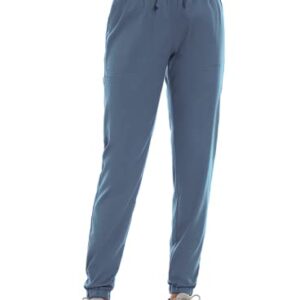 V-Neck Jogger Scrubs for Women Set 7 Pocket 4-Way Stretch Elements EL9935 (Ceil Blue, Medium)