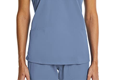 V-Neck Jogger Scrubs for Women Set 7 Pocket 4-Way Stretch Elements EL9935 (Ceil Blue, Medium)