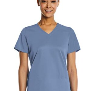 V-Neck Jogger Scrubs for Women Set 7 Pocket 4-Way Stretch Elements EL9935 (Ceil Blue, Medium)