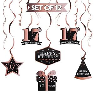 lingteer happy 17th birthday rose gold swirls streamers - cheers to 17th birthday seventeen years old bday party hanging decorations.