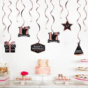 LINGTEER Happy 17th Birthday Rose Gold Swirls Streamers - Cheers to 17th Birthday Seventeen Years Old Bday Party Hanging Decorations.