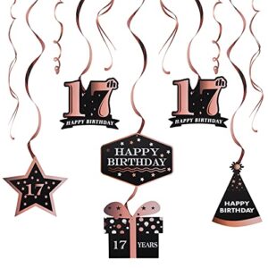 LINGTEER Happy 17th Birthday Rose Gold Swirls Streamers - Cheers to 17th Birthday Seventeen Years Old Bday Party Hanging Decorations.