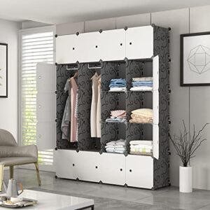 Aeitc Portable Wardrobe Closets 14"x18" Depth Cube Storage, Bedroom Armoire, Storage Organizer with Doors, 20 Cubes, Black