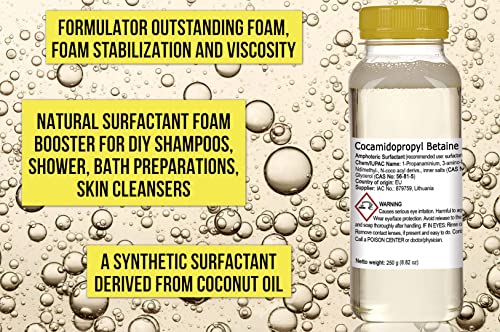 Artekas Innovation Cocamidopropyl Betaine Liquid - 8.82 oz - Natural Surfactant Foam Booster - for DIY Shampoos, Shower, Bath Preparations, Skin Cleansers - Antistatic - Viscosity Controlling