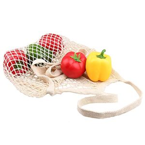 [2 Pack] Premium Mesh Grocery Bags, Reusable Produce Bags, Long Handle Net Tote Bags, 100% Cotton String Bags, Fruit and Vegetable Bags, Beige (Portable/Washable/Durable)