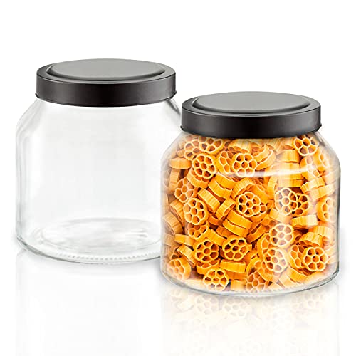 Glass Jars with Lids– Set of 2 Apothecary Jars – Glass Canisters for Sugar, Flour, Coffee – Clear Glass Cookie Jars and Pantry Organization – Storage Containers Holds 2 Liter, 68oz