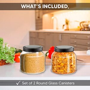 Glass Jars with Lids– Set of 2 Apothecary Jars – Glass Canisters for Sugar, Flour, Coffee – Clear Glass Cookie Jars and Pantry Organization – Storage Containers Holds 2 Liter, 68oz