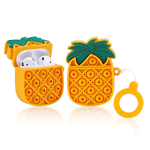 La Case Cute Pineapple Airpods Fidget Silicone Case 3D Funny Cover Compatible for Apple Airpods 1 2 Gift for Women Girls or Boys (Orange)