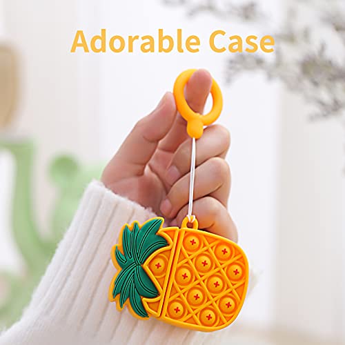 La Case Cute Pineapple Airpods Fidget Silicone Case 3D Funny Cover Compatible for Apple Airpods 1 2 Gift for Women Girls or Boys (Orange)