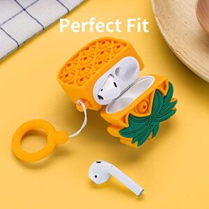 La Case Cute Pineapple Airpods Fidget Silicone Case 3D Funny Cover Compatible for Apple Airpods 1 2 Gift for Women Girls or Boys (Orange)