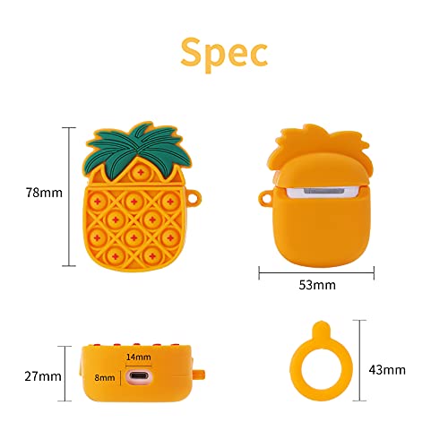 La Case Cute Pineapple Airpods Fidget Silicone Case 3D Funny Cover Compatible for Apple Airpods 1 2 Gift for Women Girls or Boys (Orange)