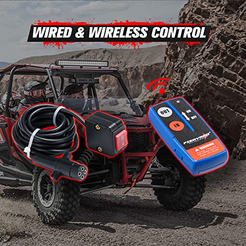 FIERYRED 12V 5500LBS Electric Winch with Synthetic Rope, Wireless Remote Control Winch for ATV, UTV,Truck, Off Road Trailer,3 Colours Clutch Knob Wired Anailable