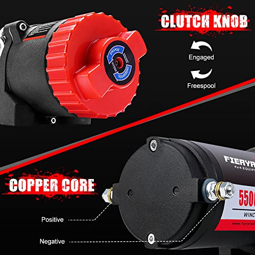 FIERYRED 12V 5500LBS Electric Winch with Synthetic Rope, Wireless Remote Control Winch for ATV, UTV,Truck, Off Road Trailer,3 Colours Clutch Knob Wired Anailable