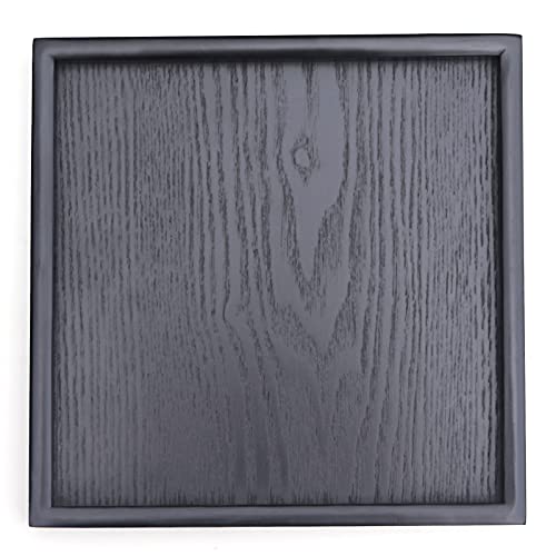 Solid Wood Serving Tray, Square Non-Slip Tea Coffee Snack Plate, Serving Tray with Raised Edges, for Home Kitchen Restaurant (9.5x9.5inch, Black)