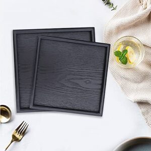 Solid Wood Serving Tray, Square Non-Slip Tea Coffee Snack Plate, Serving Tray with Raised Edges, for Home Kitchen Restaurant (9.5x9.5inch, Black)