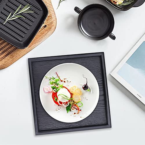 Solid Wood Serving Tray, Square Non-Slip Tea Coffee Snack Plate, Serving Tray with Raised Edges, for Home Kitchen Restaurant (9.5x9.5inch, Black)