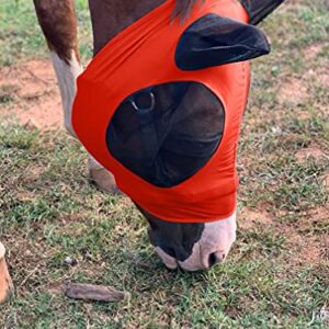 Lycra Horse Fly Mask with Ears Comfort Fit Mesh Trail Pasture Sun UV Protection (Horse, Orange)