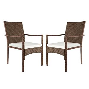 amazon brand - ravenna home set of 2 coastal outdoor patio dining chairs with cushion, weather-resistant pe rattan wicker - brown