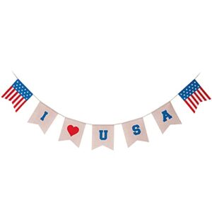 hogardeck 4th of july decorations, premuim imitation linen patriotic bunting, double sided american independence day decorative banner, indoor outdoor usa mantel fireplace hanging decor