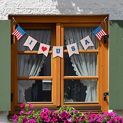 hogardeck 4th of July Decorations, Premuim Imitation Linen Patriotic Bunting, Double Sided American Independence Day Decorative Banner, Indoor Outdoor USA Mantel Fireplace Hanging Decor