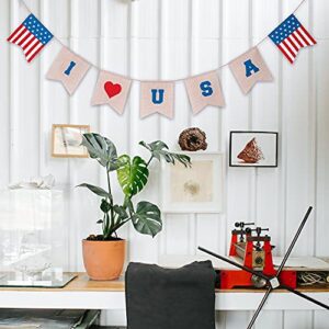 hogardeck 4th of July Decorations, Premuim Imitation Linen Patriotic Bunting, Double Sided American Independence Day Decorative Banner, Indoor Outdoor USA Mantel Fireplace Hanging Decor