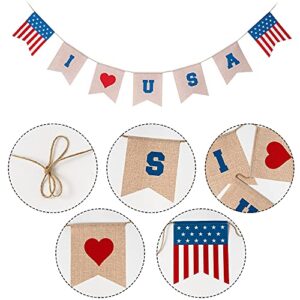 hogardeck 4th of July Decorations, Premuim Imitation Linen Patriotic Bunting, Double Sided American Independence Day Decorative Banner, Indoor Outdoor USA Mantel Fireplace Hanging Decor