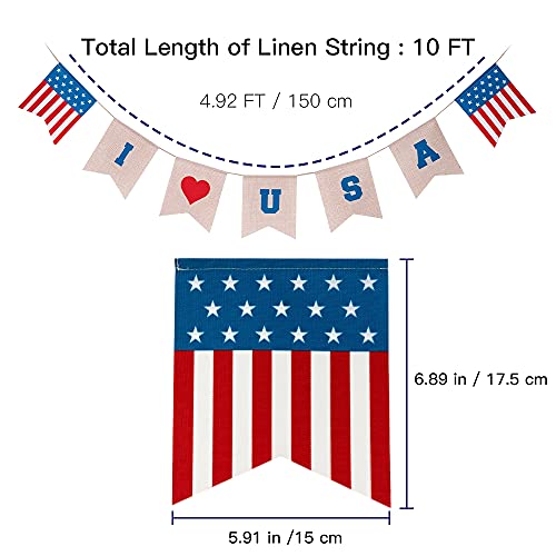 hogardeck 4th of July Decorations, Premuim Imitation Linen Patriotic Bunting, Double Sided American Independence Day Decorative Banner, Indoor Outdoor USA Mantel Fireplace Hanging Decor