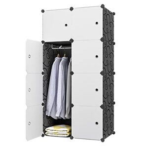 aeitc portable wardrobe closets 14"x18" depth cube storage, bedroom armoire, storage organizer with doors, 8 cubes, black