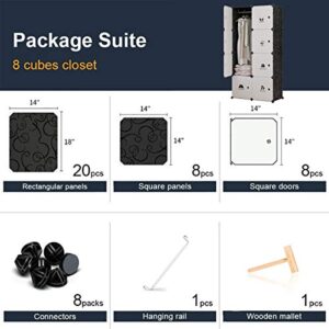 Aeitc Portable Wardrobe Closets 14"x18" Depth Cube Storage, Bedroom Armoire, Storage Organizer with Doors, 8 Cubes, Black