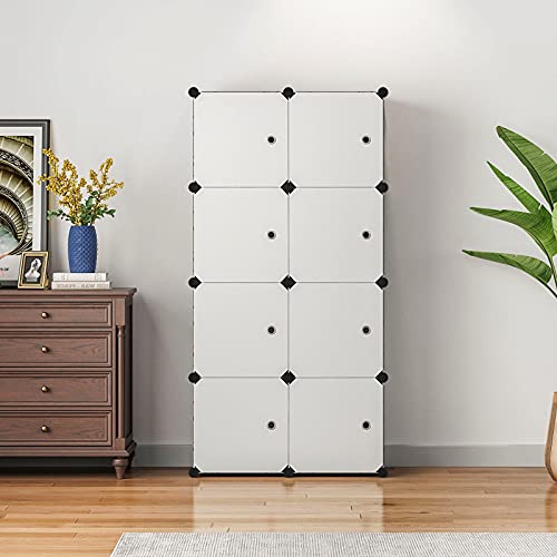 Aeitc Portable Wardrobe Closets 14"x18" Depth Cube Storage, Bedroom Armoire, Storage Organizer with Doors, 8 Cubes, Black