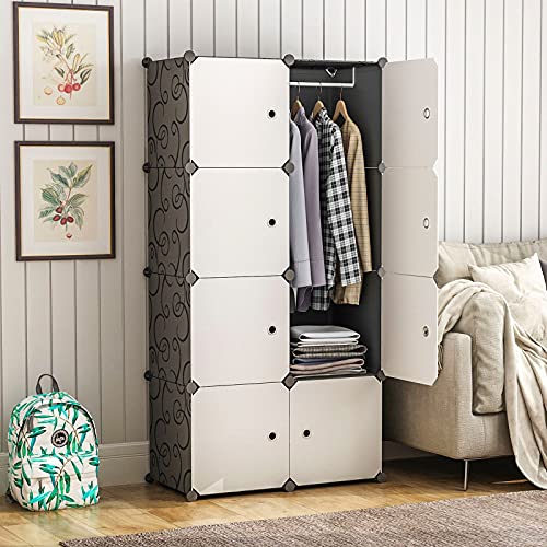 Aeitc Portable Wardrobe Closets 14"x18" Depth Cube Storage, Bedroom Armoire, Storage Organizer with Doors, 8 Cubes, Black