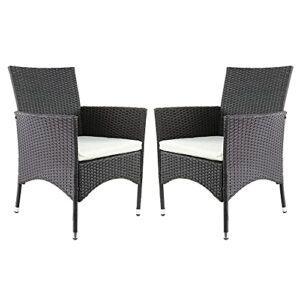amazon brand - ravenna home set of 2 contemporary outdoor patio dining chairs with cushion, weather-resistant pe rattan wicker - black