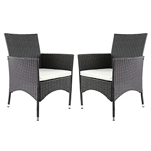 Amazon Brand - Ravenna Home Set of 2 Contemporary Outdoor Patio Dining Chairs with Cushion, Weather-Resistant PE Rattan Wicker - Black