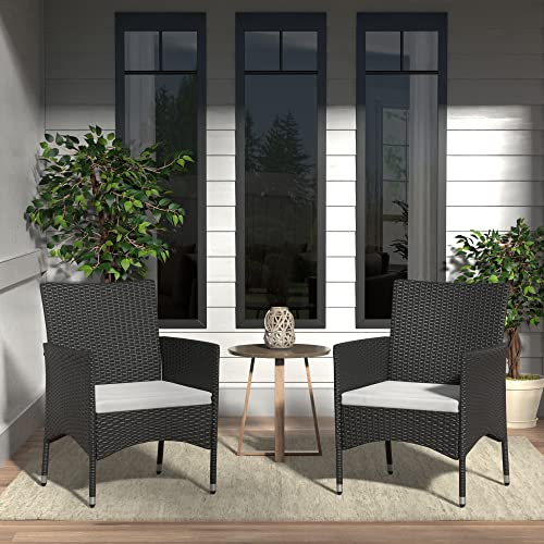 Amazon Brand - Ravenna Home Set of 2 Contemporary Outdoor Patio Dining Chairs with Cushion, Weather-Resistant PE Rattan Wicker - Black