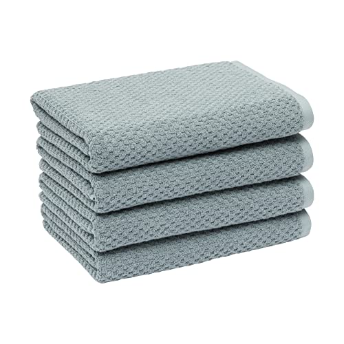 Amazon Basics Odor Resistant Textured Bath Towel, 30 x 54 Inches - 4-Pack,Cotton, Teal