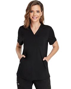 comenii scrub tops for women, two pocket sporty quick-dry stretch v-neck workwear, anti-wrinkle medical scrubs for women(black l)