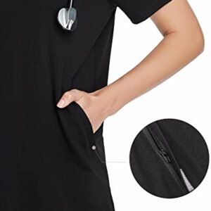 COMENII Scrub Tops for Women, Two Pocket Sporty Quick-Dry Stretch V-Neck Workwear, Anti-Wrinkle Medical Scrubs for Women(Black L)