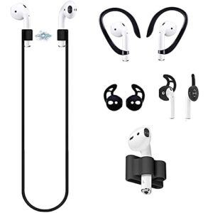loirtlluy 4 in 1 anti-lost accessories for airpods, airpods strap magnetic cord, ear hooks and covers compatible with airpods 1 & 2, airpods watch band holder, blac