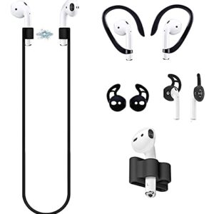 Loirtlluy 4 in 1 Anti-Lost Accessories for Airpods, Airpods Strap Magnetic Cord, Ear Hooks and Covers Compatible with Airpods 1 & 2, Airpods Watch Band Holder, Blac