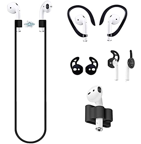 Loirtlluy 4 in 1 Anti-Lost Accessories for Airpods, Airpods Strap Magnetic Cord, Ear Hooks and Covers Compatible with Airpods 1 & 2, Airpods Watch Band Holder, Blac