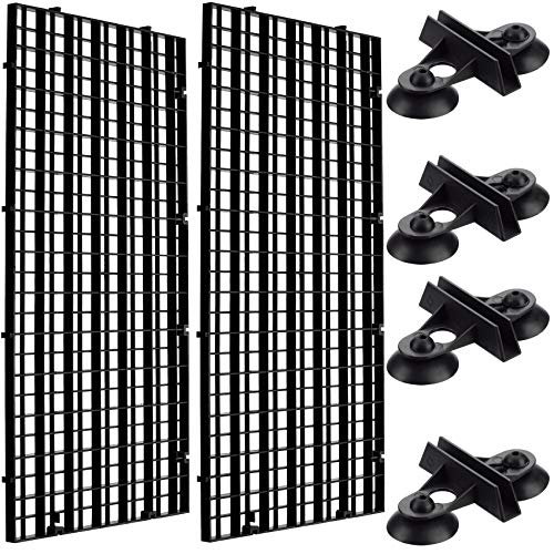 OIIKI 2PCS Egg Crate for Aquarium, Grid Tank Divider Tray, Fish Tank Bottom Isolation, with 4PCS Sucker Clip, for Mixed Breeding (Black)