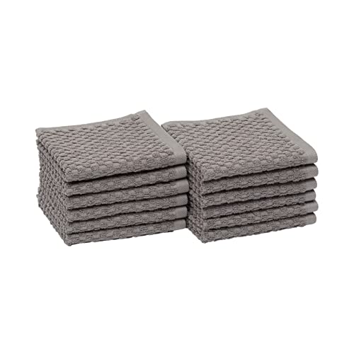 Amazon Basics Odor Resistant Textured Wash Cloth, 12 x 12 Inches - 12-Pack, Dark Gray