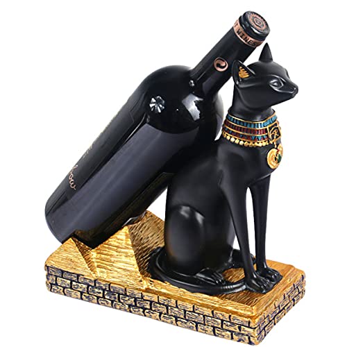 Cabilock Countertop Wine Bottle Holder Animal Wine Bottle Display Stand Egyptian Cat Figurine Statue for Table Pantry Cabinet Decoration